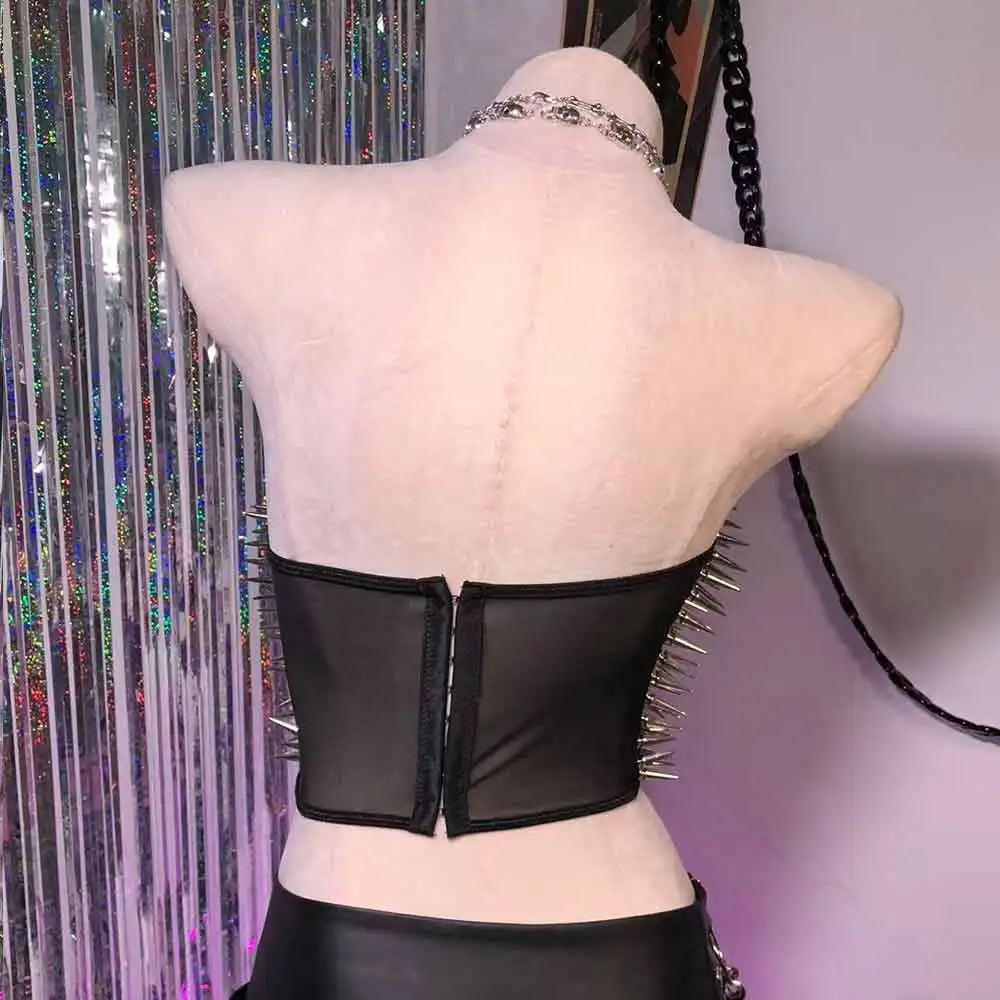 E-Girls Grunge Punk Rock Harajuku Goth Cummerbunds Club Wear Cyber Kawaii Emo Studded Rivet Eco Gothic Y2K Halter Camisole TOPS