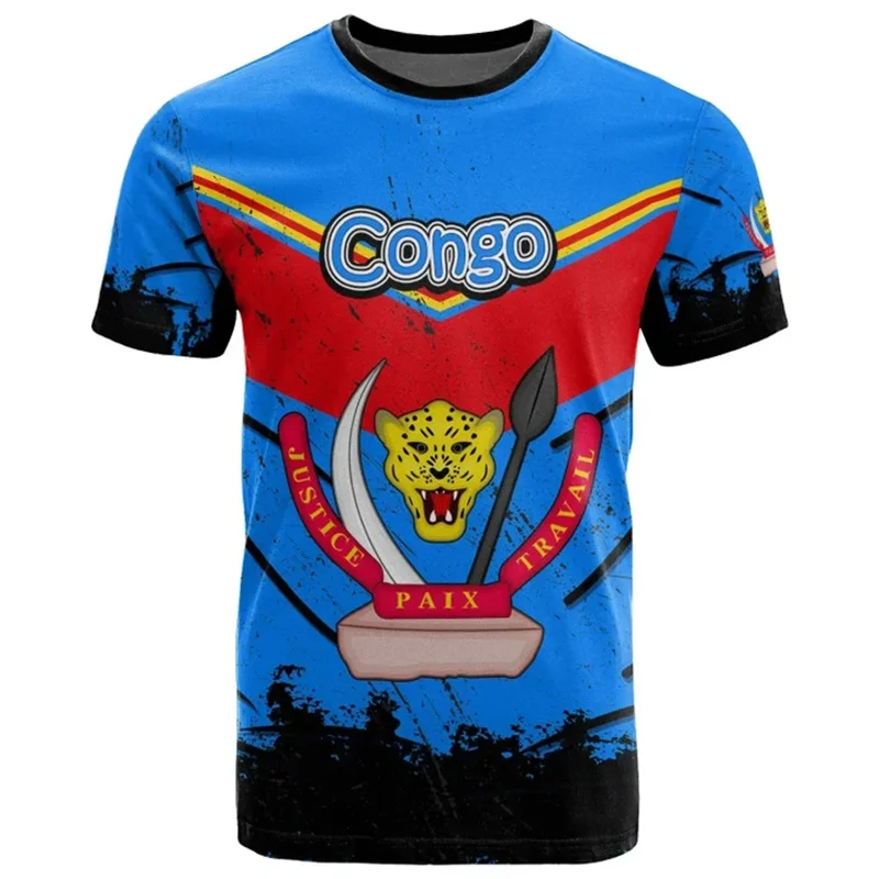 Harajuku 3D Print Republic-of The Congo Map T Shirt Congo Emblem Graphic Tee Shirts Men Fashion Short Sleeves Mens Clothing Tees