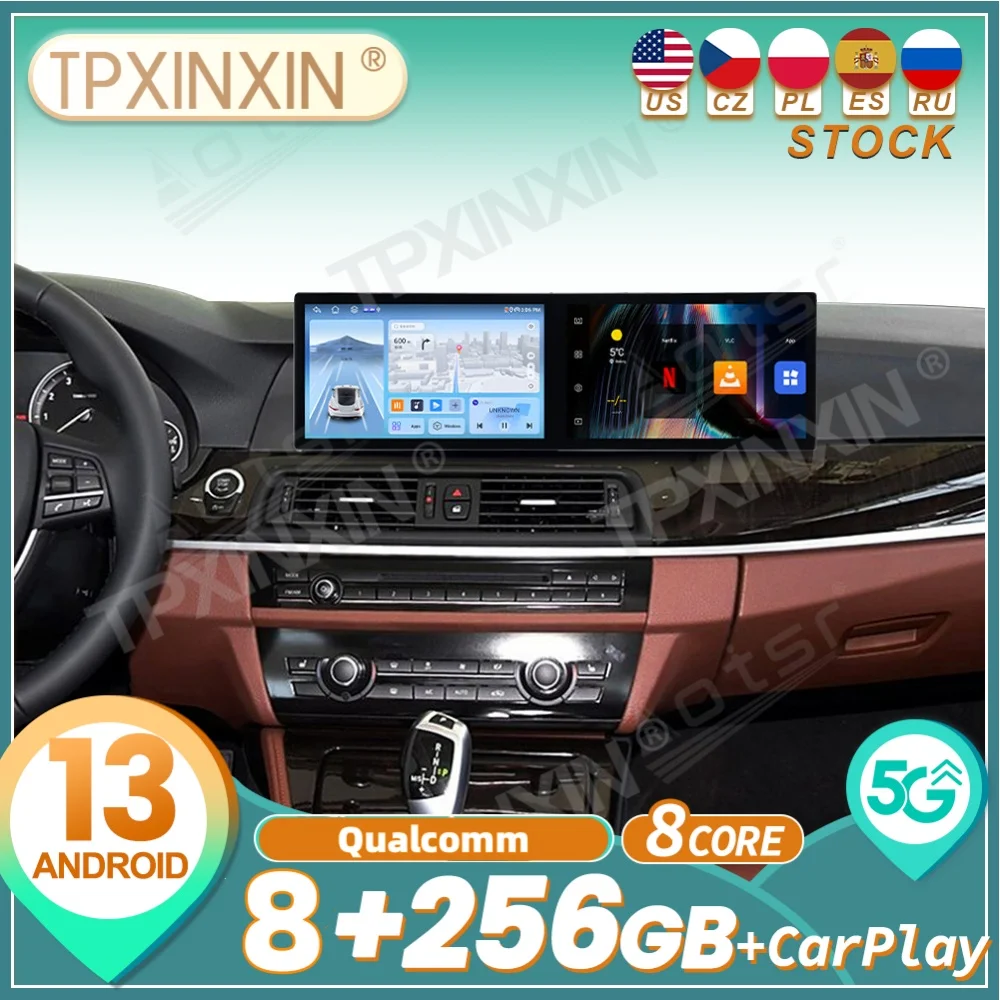 

For BMW 5 Series 2010~2017 Android Carplay Dual Screen Car Radio Stereo Automotive Multimedia Player GPS Navigation Head Unit