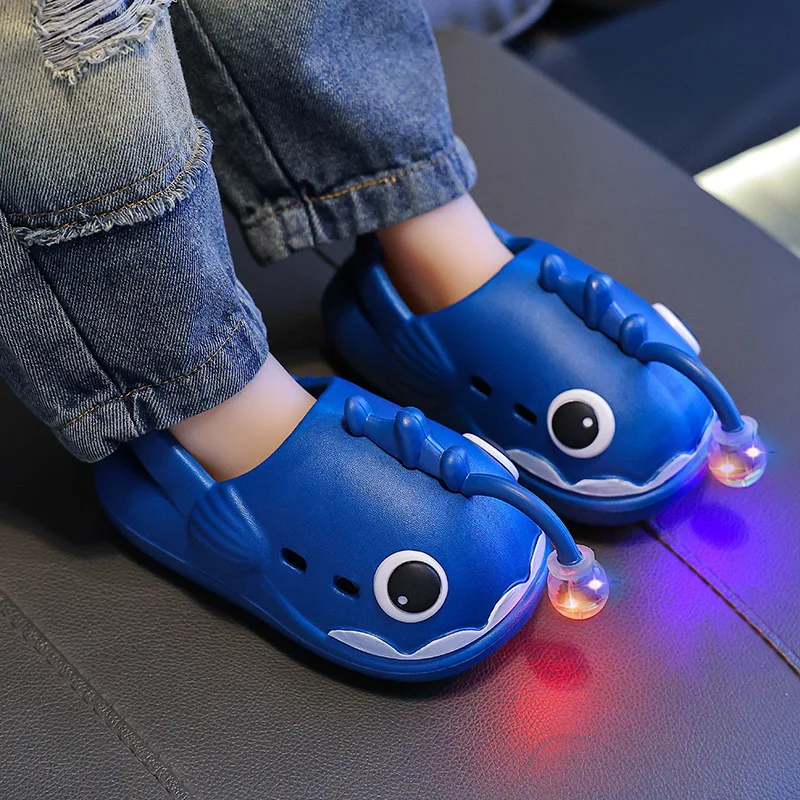 Summer LED Children Slippers Boys Girls Luminous Fashion Hole Shoe Soft Sole Comfort Baby Sandal Cartoon EVA Non-slip Kid Slides