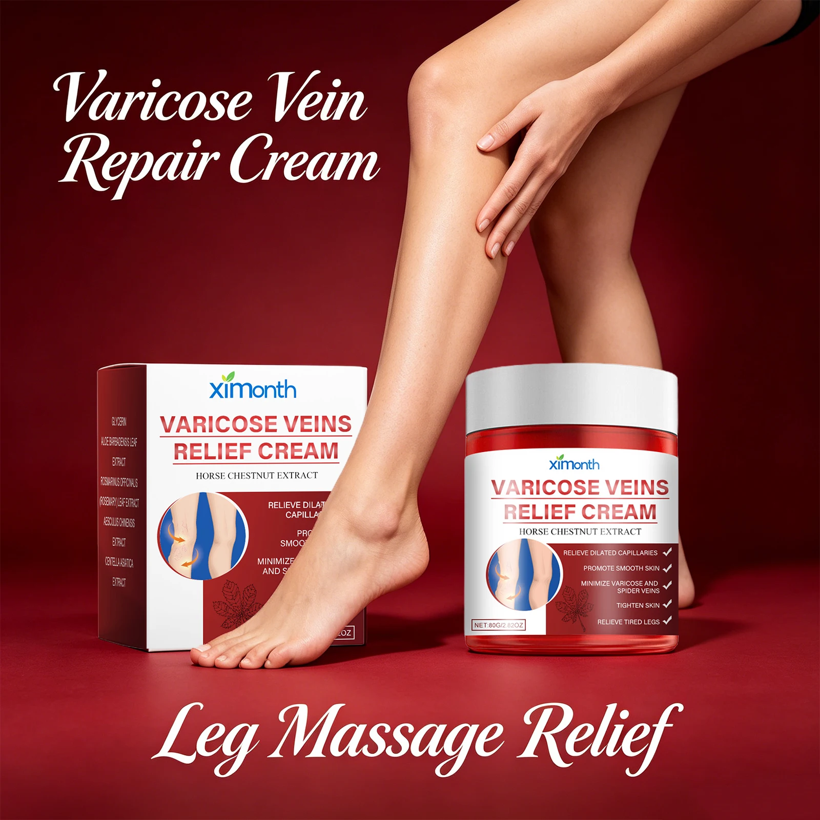 Varicose Veins Relief Cream Relieve Tired Legs, Minimize Spider Veins & Capillary Dilation, Smooth Skin Body Massage Cream - view 3
