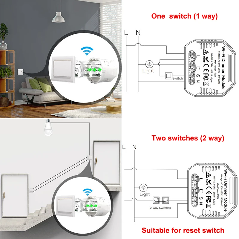 Умный диммер Tuya Wi-Fi, беспроводной переключатель для умного дома, таймер Smart Life, модуль автоматизации голосового управления