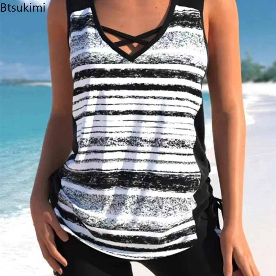 

New Women's Retro Printed Split Swimsuit with High Waist and Side Straps Two-piece Bikini Set Beach Vacation Summer Shorts Set