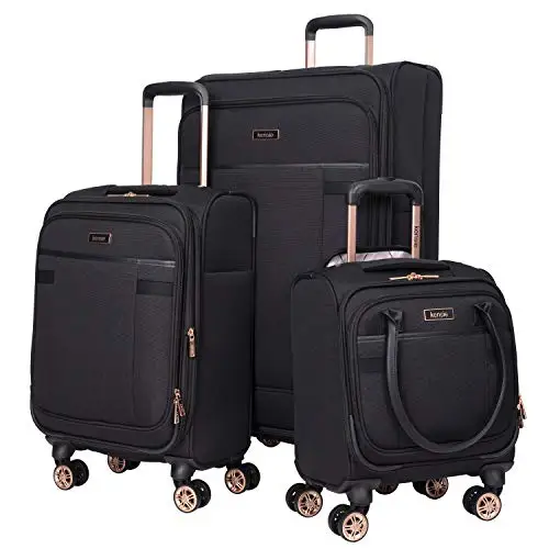 

kensie Hudson Softside 3-Piece Spinner Luggage Set, Black with Rose Gold