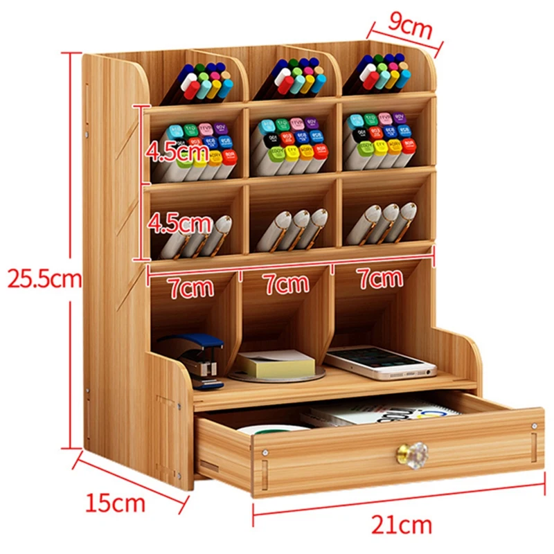 Abwr-desktop Organizer, kayu pemegang pena kotak penyimpanan, kreatif dan modis multi-fungsi pemegang pena rak Desktop kantor