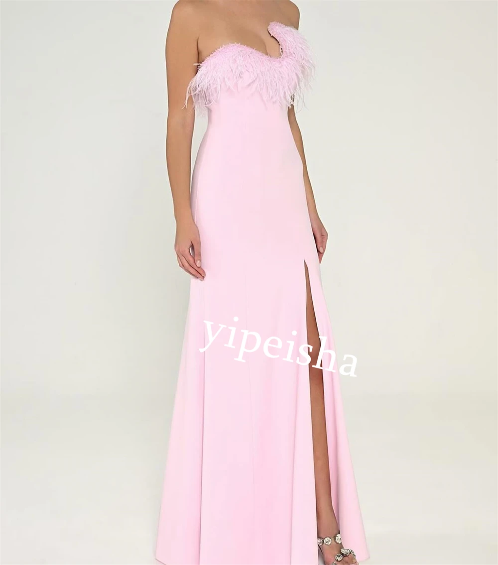 Prom Dress Evening Jersey Feather Engagement A-line Strapless Bespoke Occasion Gown Long Dresses Saudi Arabia