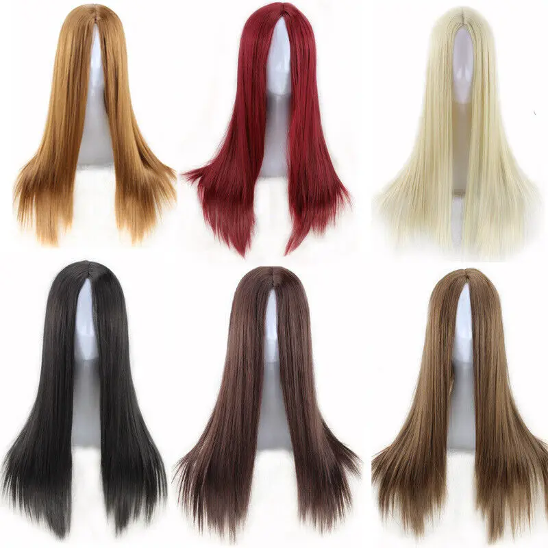 Ladies Wig Long Straight Synthetic Wig Red Women Hair Party Hair Wigs+Wig Cap