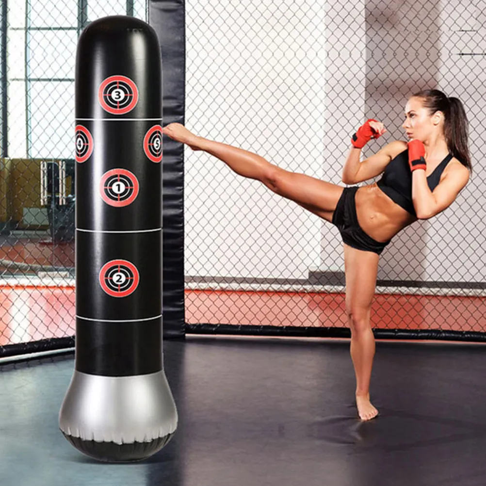 Inflatable Punching Bag Freestanding Boxing Column Thick PVC Fitness Trainer for Home Workout Stress Relief