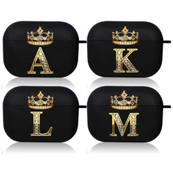 Diamond Crown Letter Airpods Case for AirPods Pro2 3 2 1 Pro Black Wireless Bluetooth Earphone Box Cute A-z Cover