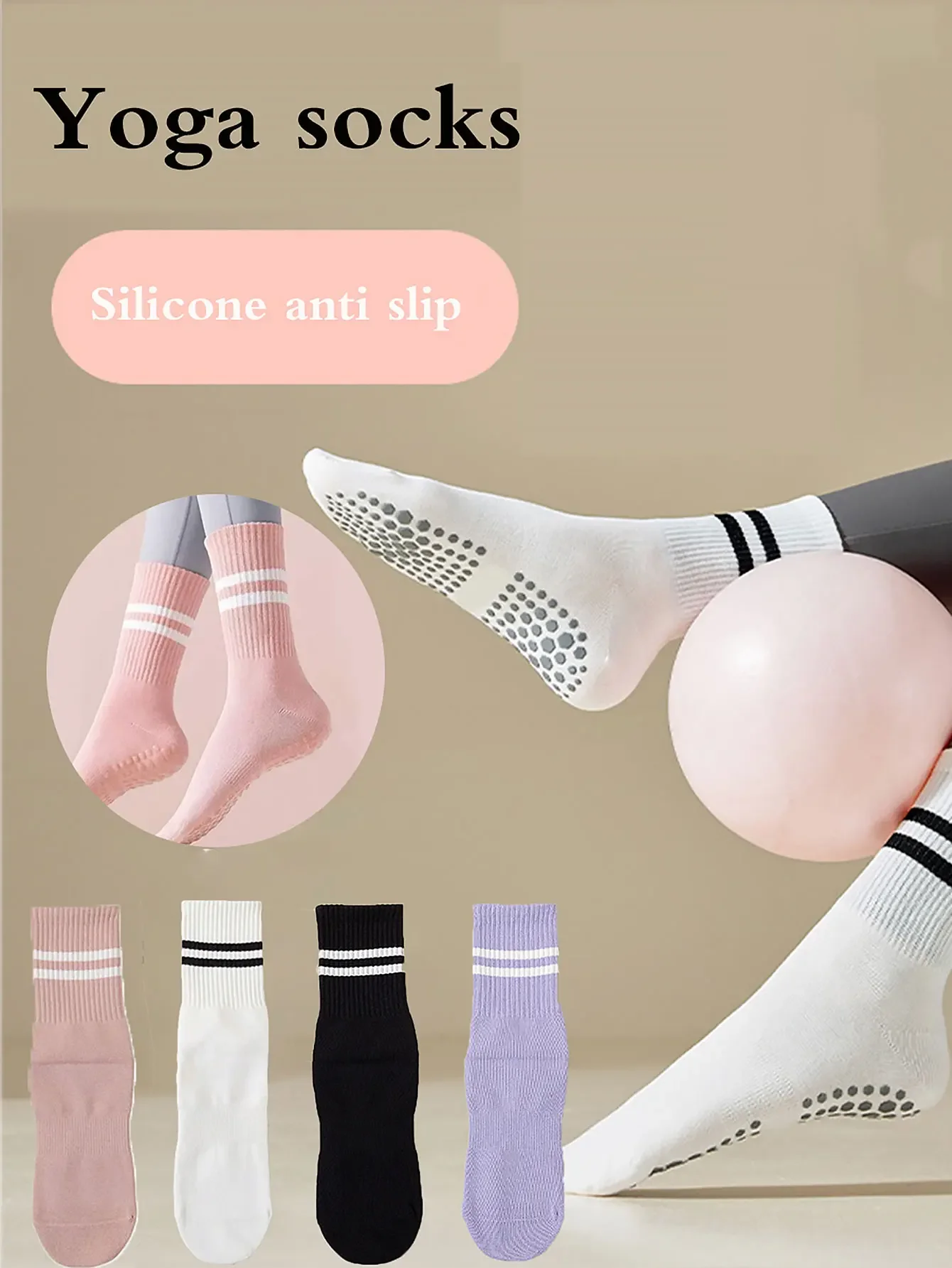 2 pairs of yoga socks, women's mid length socks, spring and autumn fitness socks, anti slip floor socks, sports socks