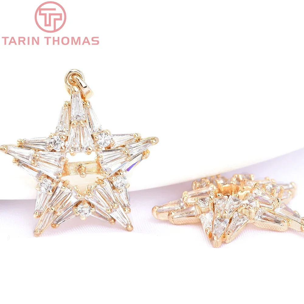 

(6135) 2PCS 22x21MM 24K Gold Color Brass with Zircon Star Charms Pendants High Quality DIY Jewelry Making Findings Wholesale