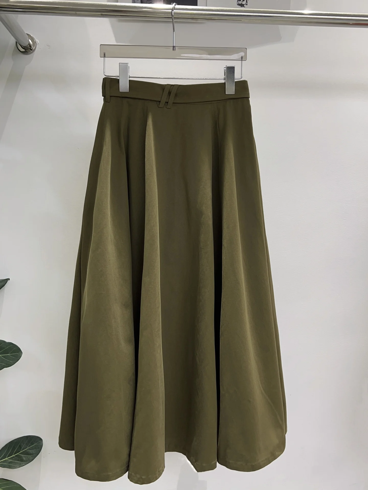 Winter Thick Cotton A-Line  Skirt Women's Elegant Simple Style Double Button High Waist Slimming Military Green Umbrella ...