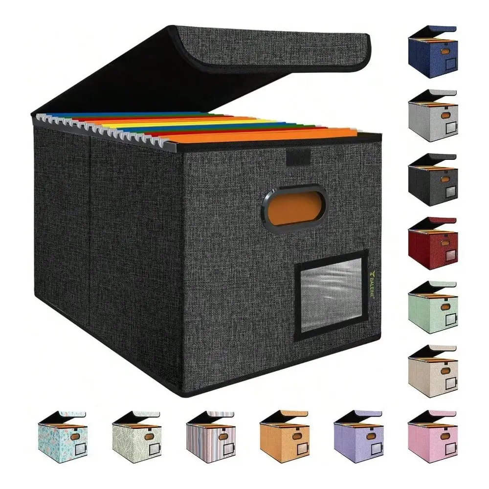 

BALEINE File Organizer Box With Lid Collapsible File Folder Organizer With Plastic Slide Hanging File Folder Box For Office Doc