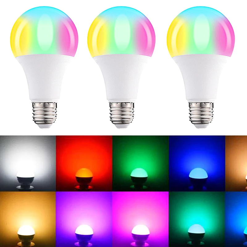 หลอดไฟ LED หลากสีควบคุมระยะไกลหลอดไฟ RGB เปลี่ยนสีลูกโลก E27สกรูปากในร่มลดแสง lampu tidur ขนาดเล็ก