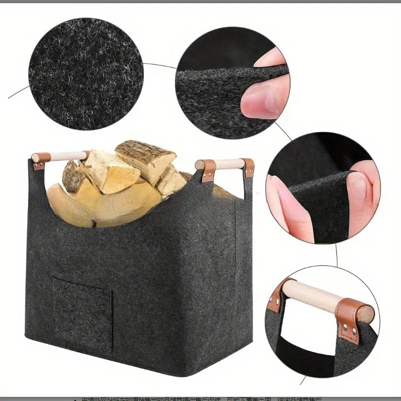 New Creative Felt Firewood Storage Basket, Firewood Storage Felt Tote Bag, Dirty Clothes Storage Basket, Fireplace Utensils