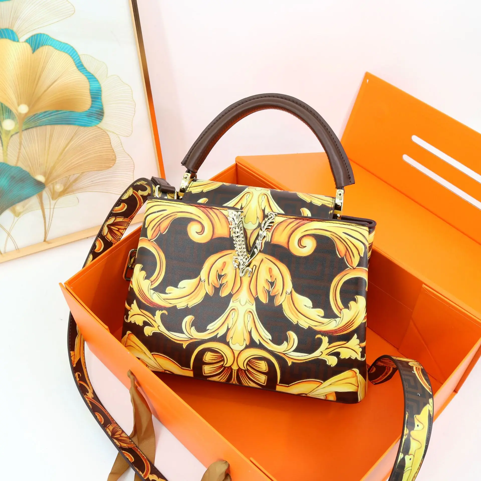 

Ins Famous Fashion Classic Printed Women's Handbags Microfiber Luxury and Elegant Shoulder Crossbody Top Handle Bag 2025