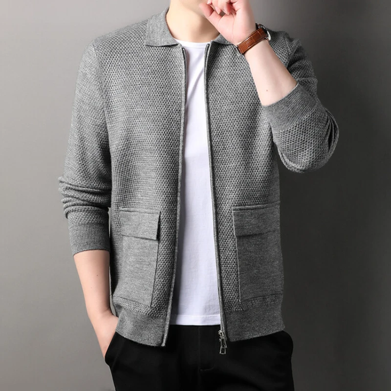 New Autumn Warm Zip Jacket, Men's Lapel Cardigan Solid Color, Daily Sweater M-4XL High-quality Men's Clothing