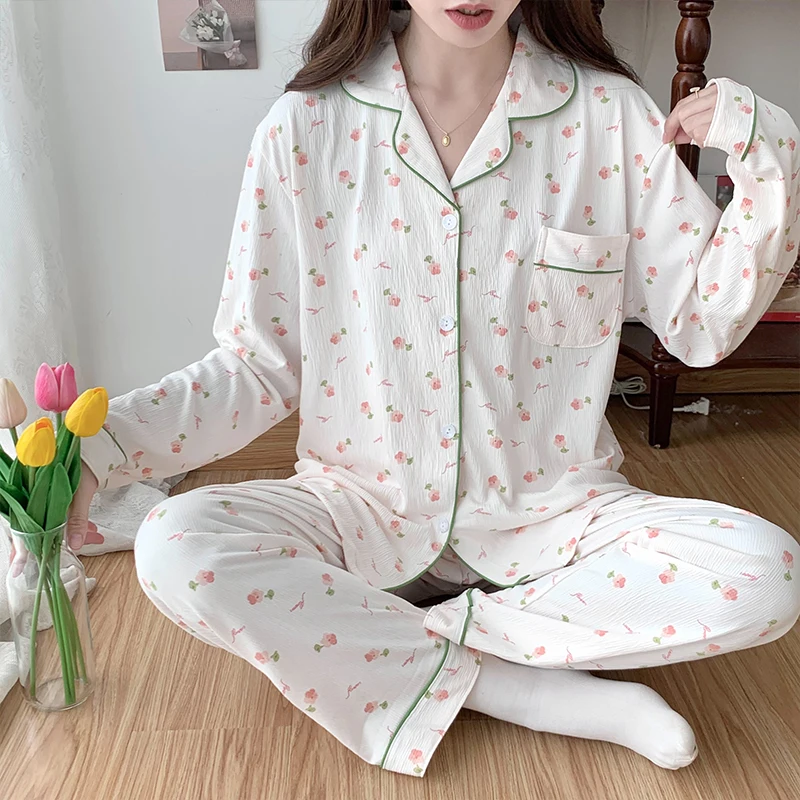 Prairie Chic Pajama Sets Women Baggy Elegant Home Autumn 2 Piece Versatile Sweet Advanced Trendy Casual Classic Slouchy Retro