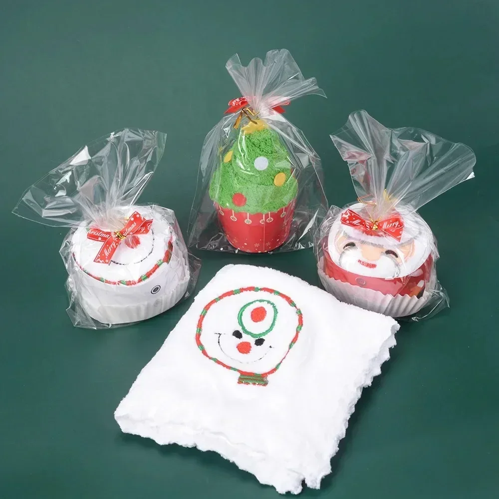 Christmas Cake Shape Cotton Towel Snowman Dinner Decor Embroidered Towel for Home Tree Towels Children's Gifts 2025 New Year