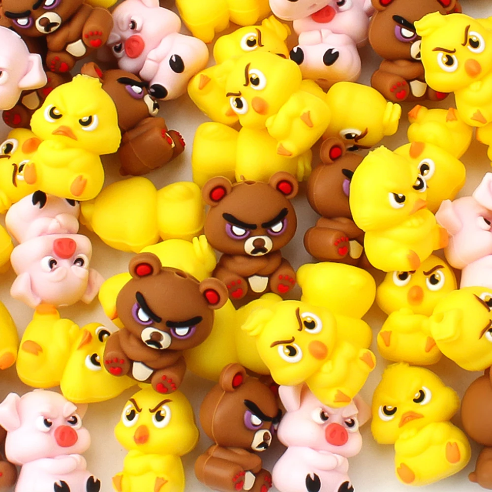 5/20/50Pcs 3D Silicone Beads Cute Funny Angry Animals Theme Focal Beads for Jewelry Making Keychain DIY Pen Beaded Accessory
