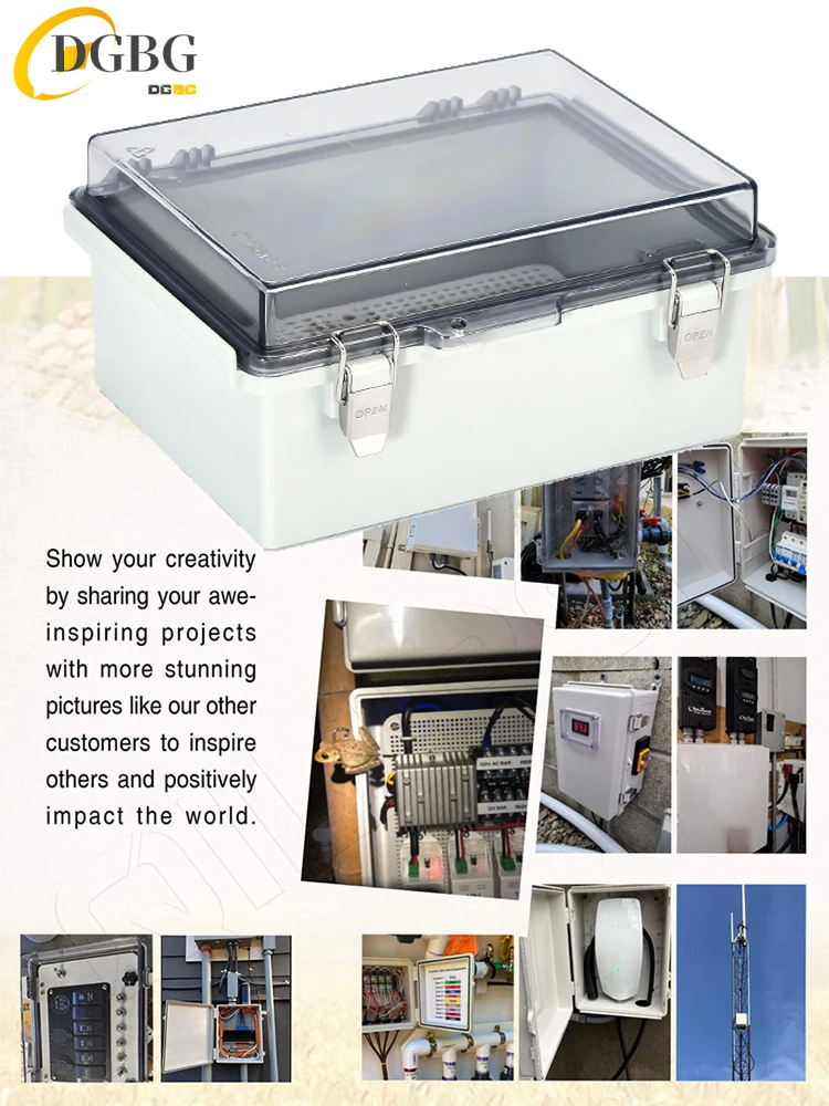 Boîtier de couvercle gris/Transparent étanche IP67, boîte de jus en plastique ABS, boîtier de charnière pour instruments électroniques d'extérieur