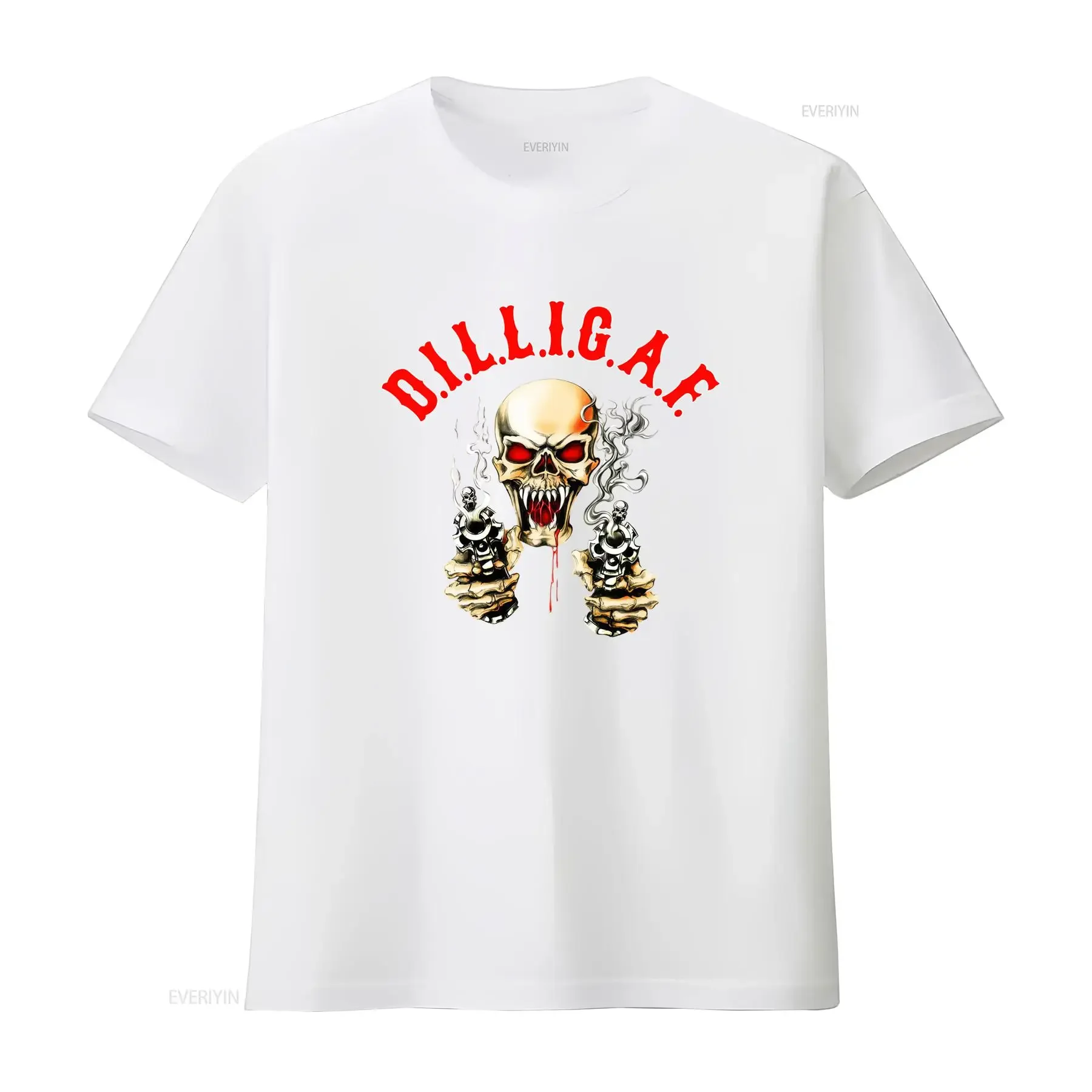 DILLIGAF T Shirt Biker Skull Guns Design Do I Look Like Give AF vintage Washed Stylish Soft Casual Slightly homme Breathable view 3