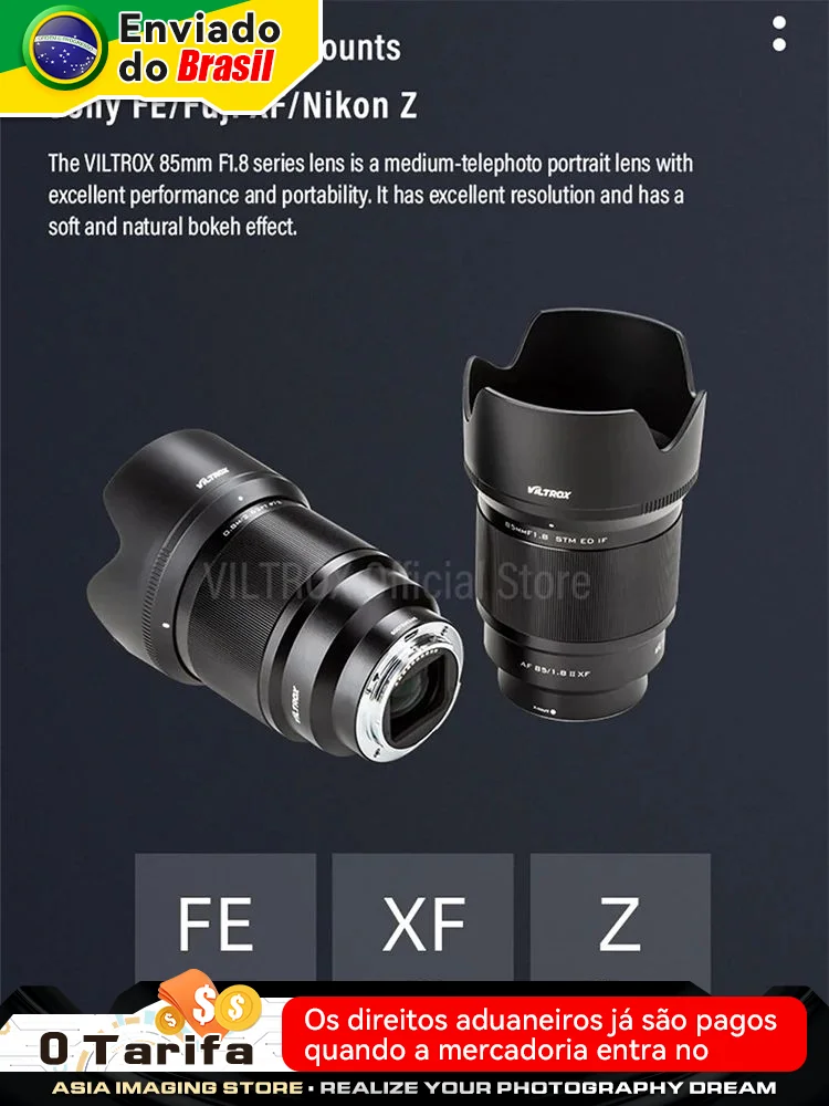 【 Do Brasil 】 Viltrox AF 85mm F1.8 II Auto Focus Full Frame Mirrorless Camera Lens for Sony ZV1 A7IV A7III A7 Nikon Z  85 1.8