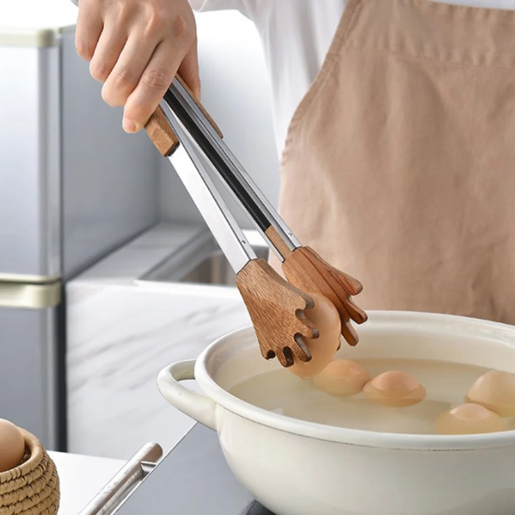 

Food Serving Tong 9 Inch Kitchen Tong Stainless Steel Wooden Handle Anti-Scald Cooking Tongs Bbq Food Clip Heat Resistant