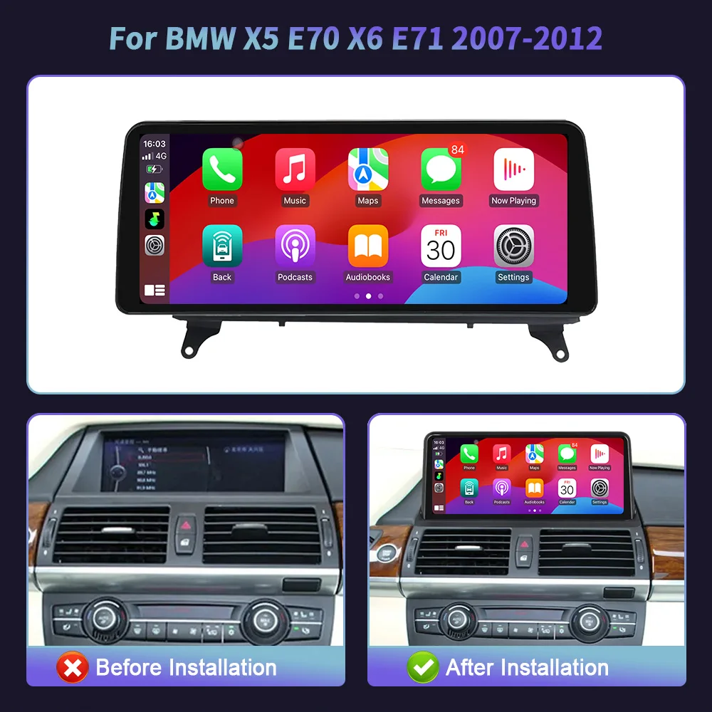 12.3 "Per BMW X5 E70 X6 E71 2007-2012 Android 14 Autoradio Multimediale Senza Fili Bluetooth Carplay Auto 4G GPS Touch Screen Stereo