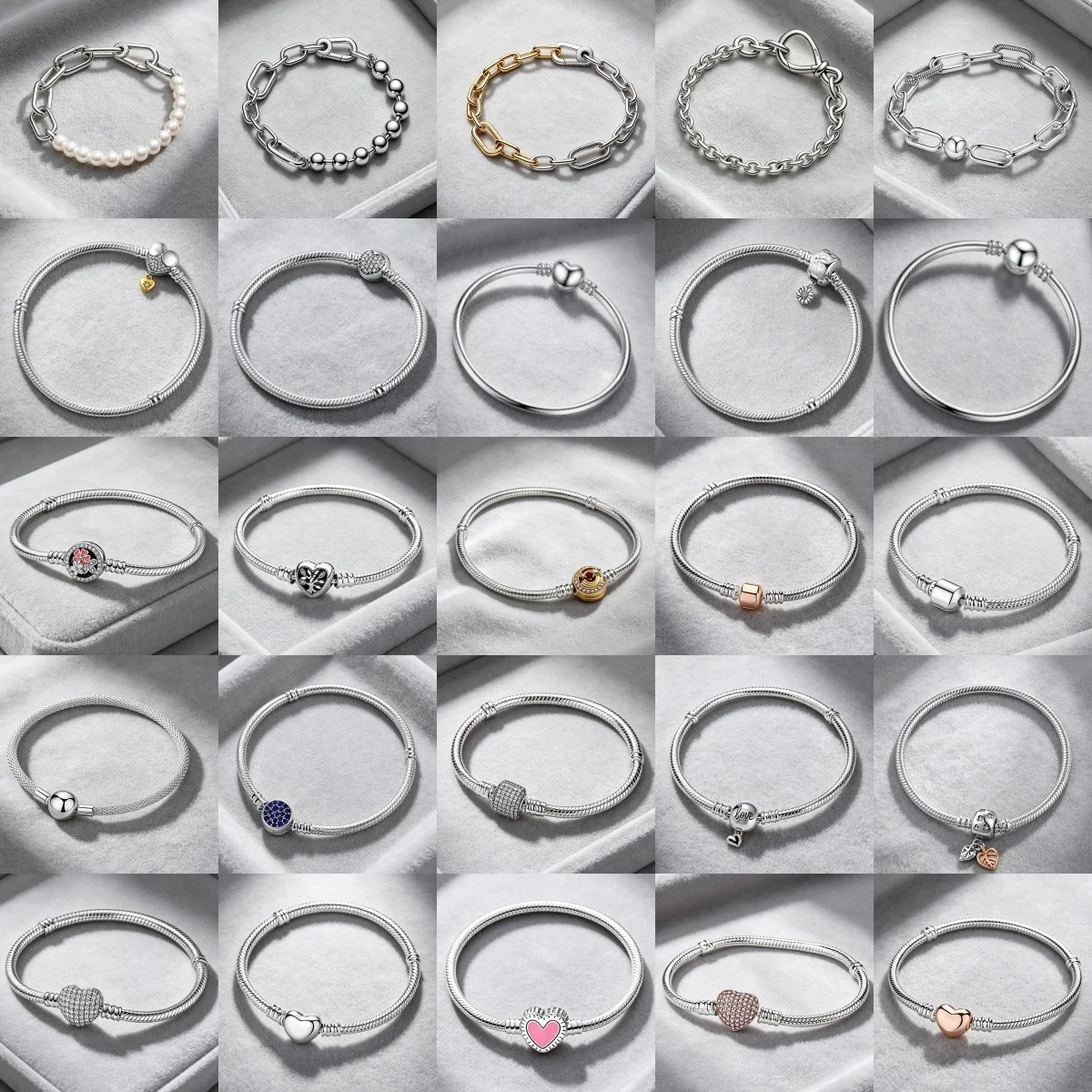 Women's DIY Simple 925 Silver Snake Bracelet, Heart shaped Circular Buckle Pendant Bracelet, Daily Festival Fashion Jewelry Gift