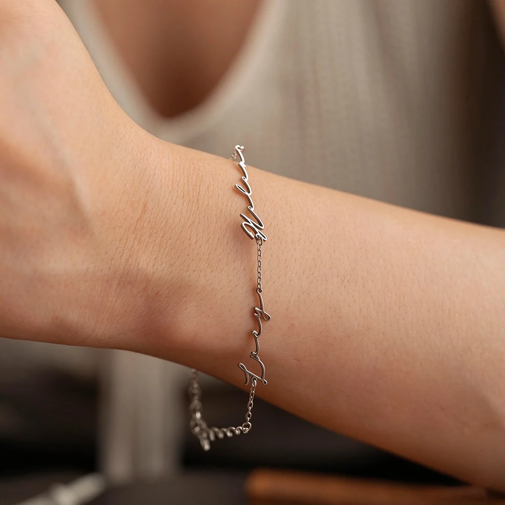 Personalized Name Women Initial Bracelet Stainless Steel Custom Multiple Two Name Letter 18k Gold Plated Christmas Mother Gifts