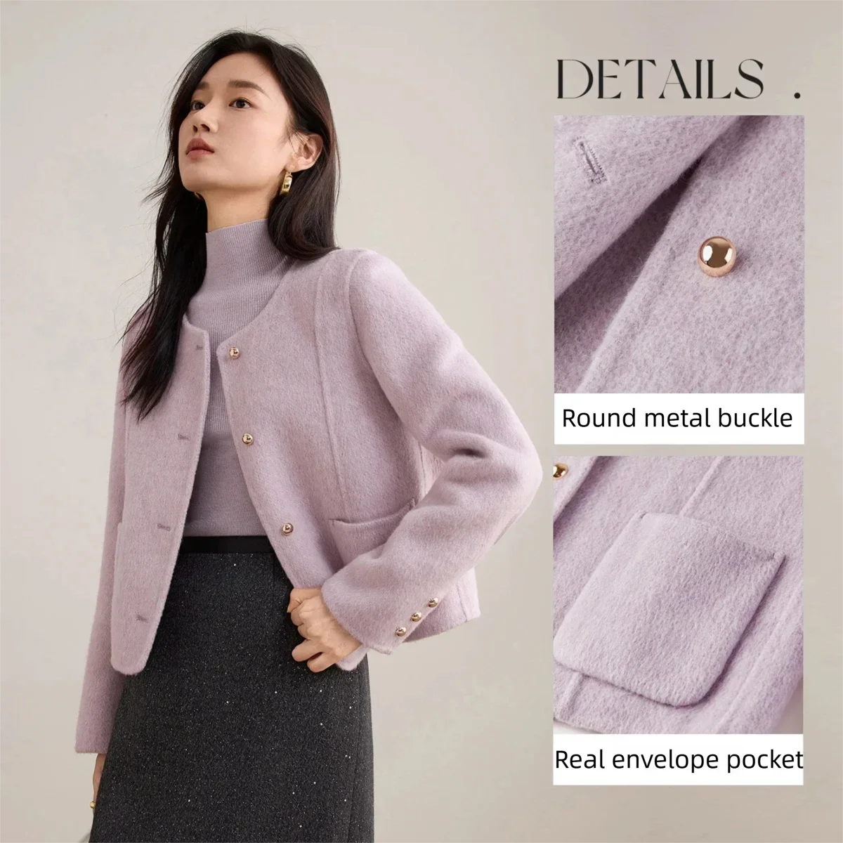 ملابس خارجية نسائية من SENTUBILA موضة شتاء 2025 سترات صوفية قصيرة واحدة الصدر ملابس نسائية من الصوف مزدوجة الجوانب W54OG2739