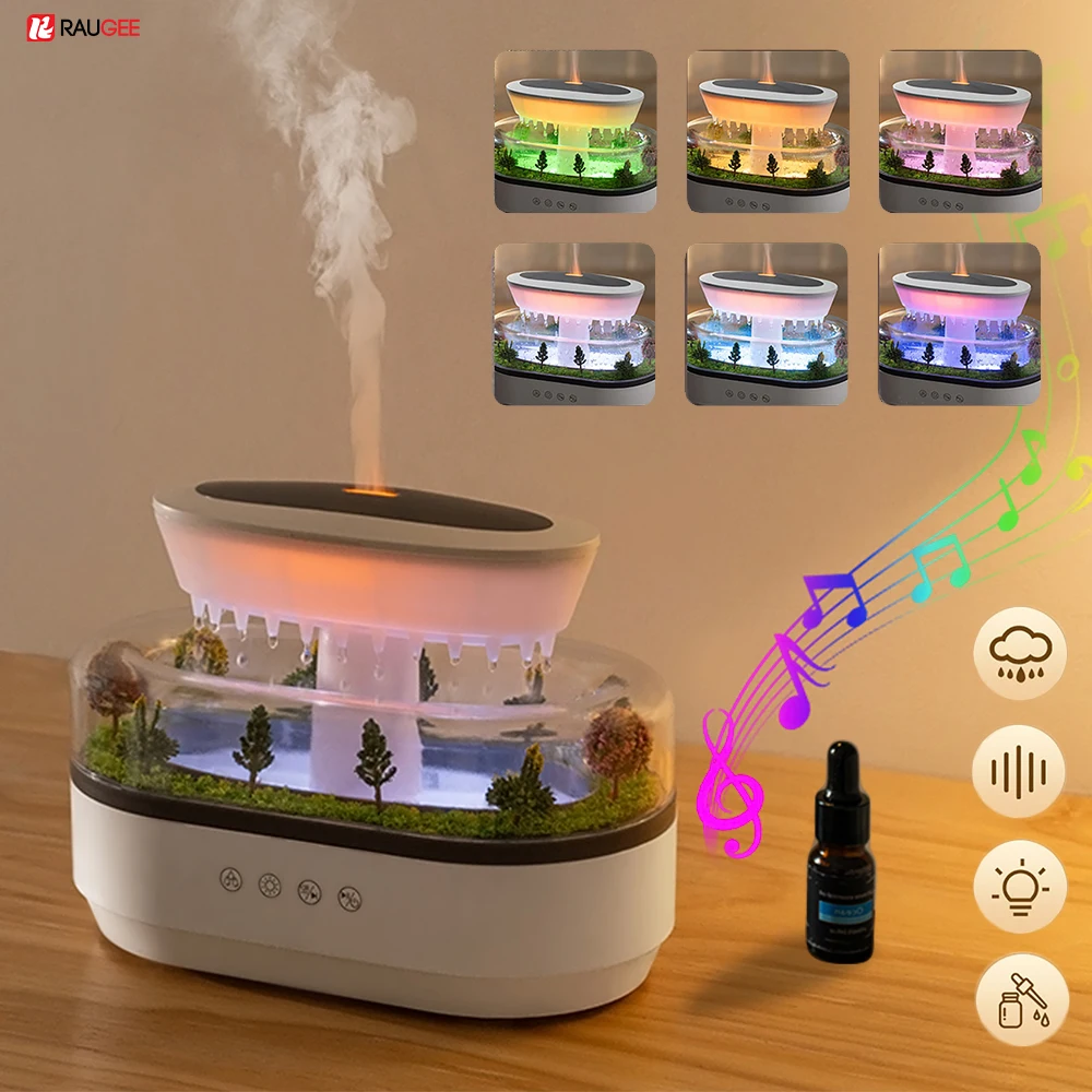 Humidifier Essential Oils Diffuser Raindrop Music Humidifier Home Fragrance Aromatherapy Diffuser Colorful Light Air Humidifier