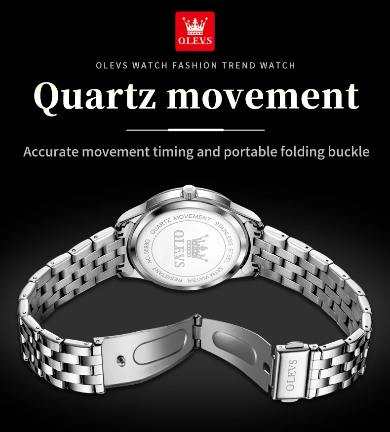 OLEVS 5598 Couple Watches Luxury Original Fashion Brand Waterproof Luminous Quartz Watch Single Calendar For Daily Date Sport