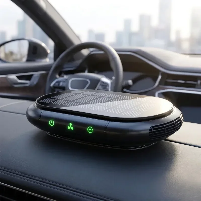 Solar Car Air Purifier Double Fan Negative Ion Formaldehyde Odor Removal Intelligent Start Stop Freshener Auto Interior