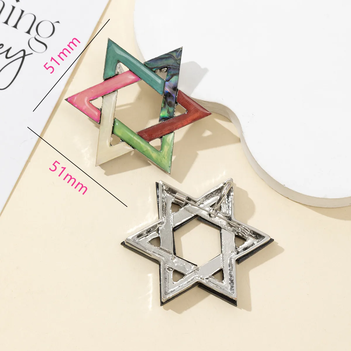 1pc Abalone Shell Hexagram Star Pendant 51x51mm Natural Paua Shell Inlaid Six Pointed Star Charm for DIY Necklace Jewelry Making