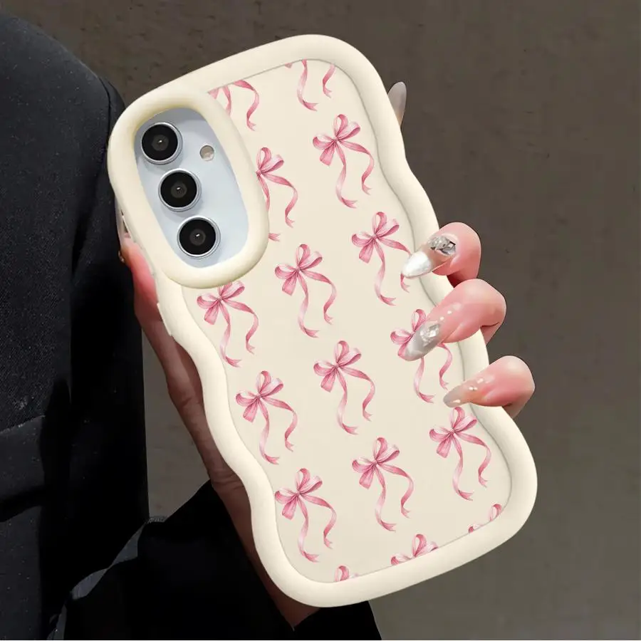 حافظة لهاتف سامسونج جالاكسي A51 A73 A04 A06 A20 A50 A05 A30 A02s A03 A52 A55 غطاء هاتف ناعم القوس الوردي #4