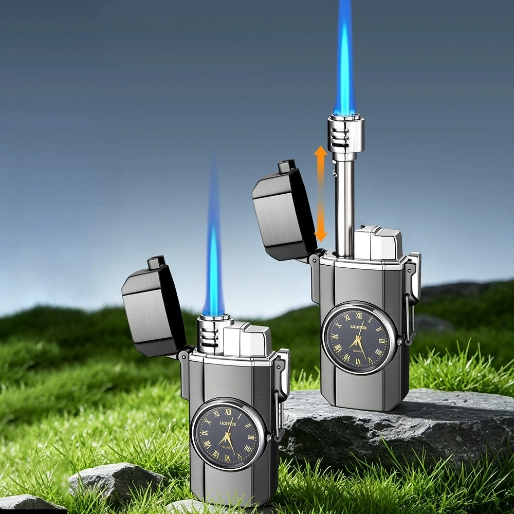 New multifunctional watch with retractable igniter outdoor portable windproof jet flame lighter cigarette lighter, gift