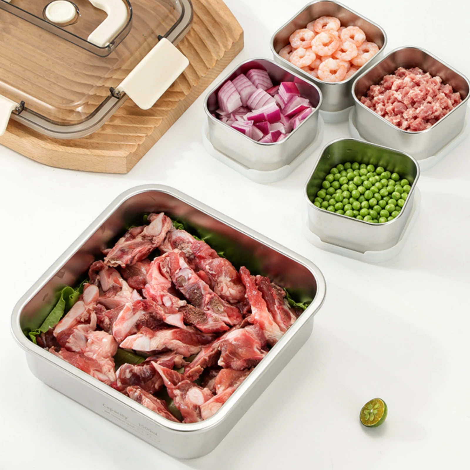 5 Pieces Stainless Steel Food Container Clear Lid Sealed Lunch Box Set Stackable Food Box Set Locking Clips Kitchenware