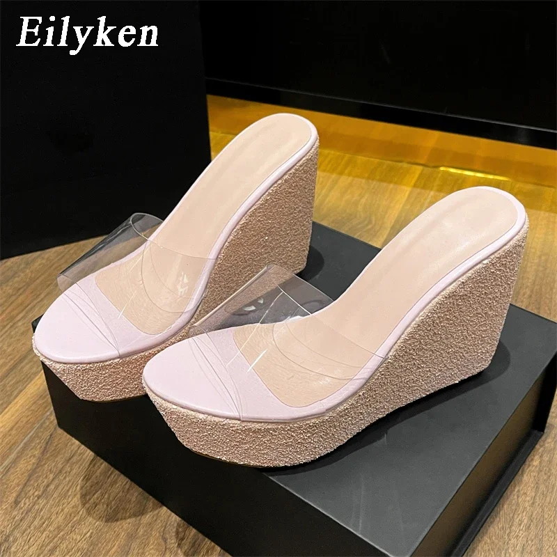 eilyken-女性用の透明なpvcシューズハイヒールサンダル厚底ウェッジゴールドとシルバーストリートスタイル夏