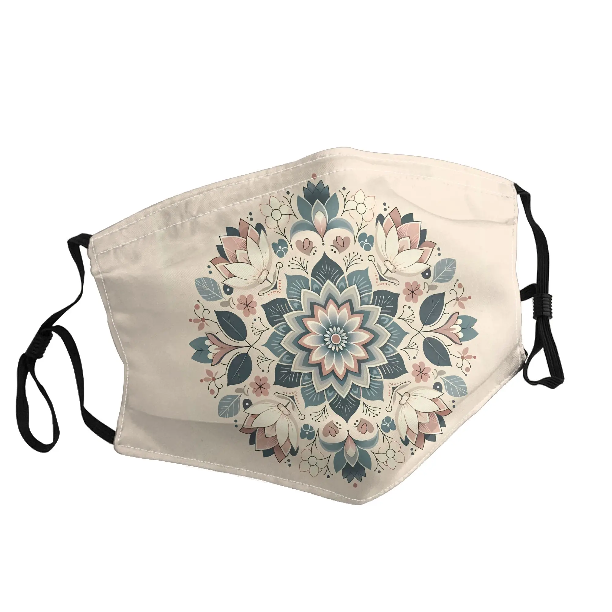 

Простая цветочная мандала в приглушенных пастельных тонах. Маска унисекс для активного отдыха с модным принтом.