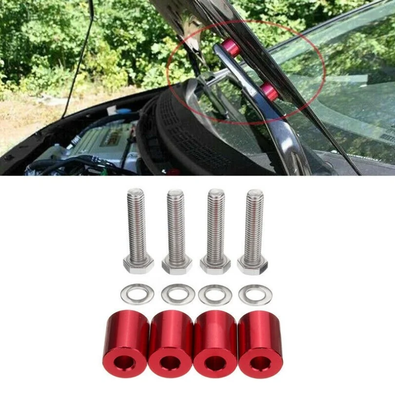 1'' 8mm Red Aluminum Hood Vent Spacer Riser Kit For Car Engine Turbo Engine Swap