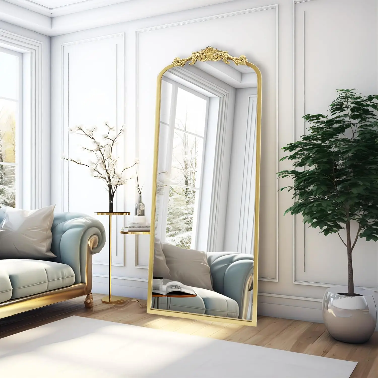 

Antique Arched Gold Full Length Floor Mirror Ornate Metal Frame Dressing Living Room Hallway 22x65inch,Customized