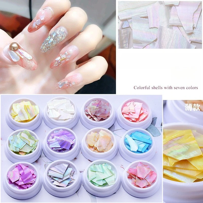 1Pc Japanese Colorful Abalone Shell Flakes, Natural Broken Shell Slices Ornaments for DIY Nail Art Decoration