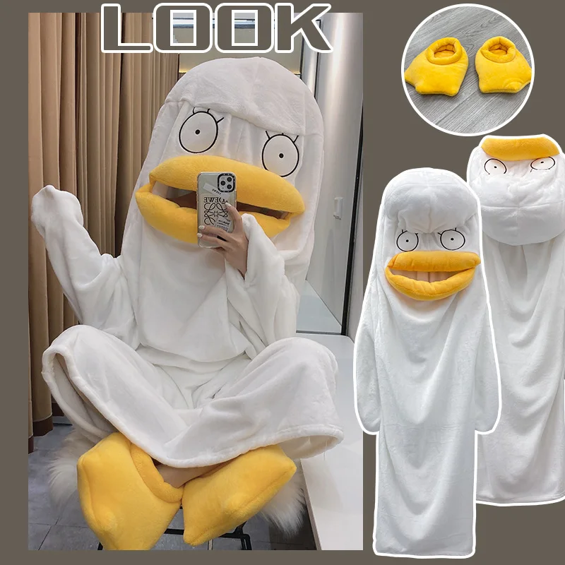 Elizabeth Pajamas Cute Funny TikTok Same Sle Duck Internet Celebri One-Piece Sleeping Bag Thickened Winter Flannel Nightgown