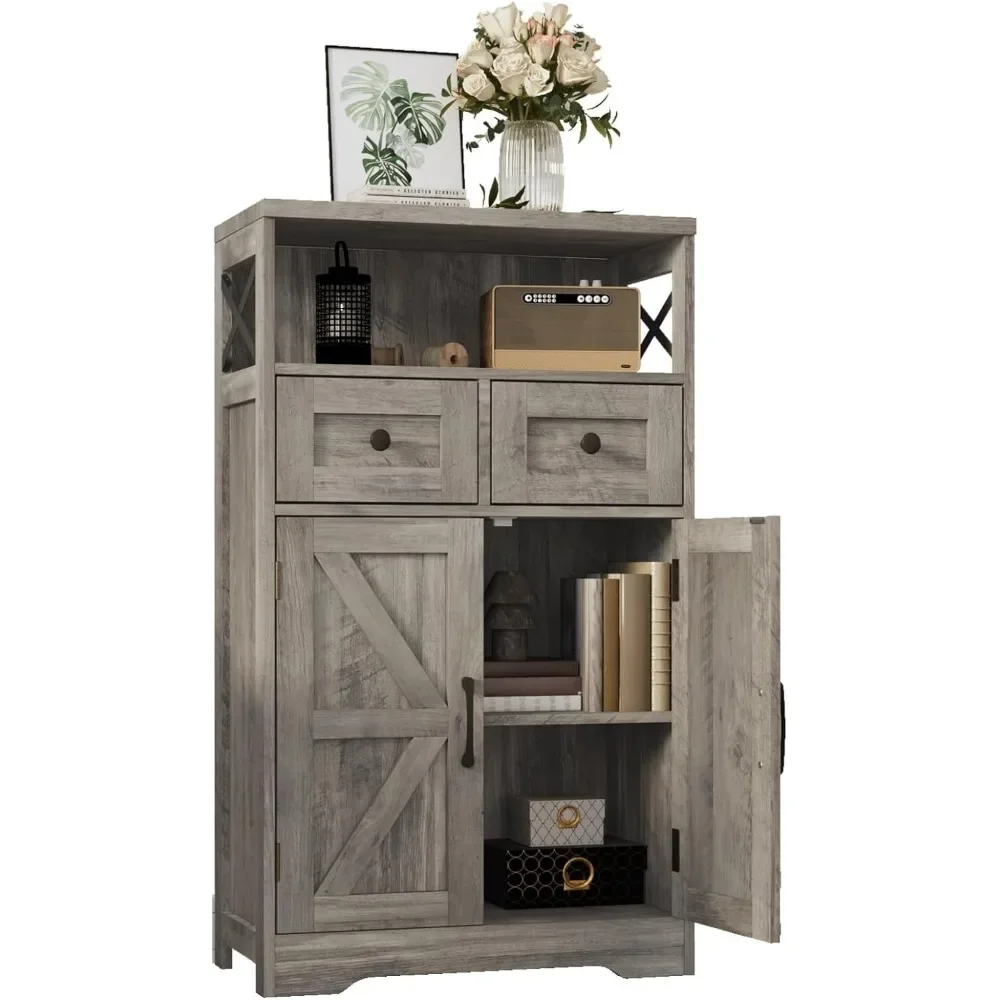 Farmhouse Storage Cabinet with Drawers and Shelf, Freestanding Kitchen Pantry Storage Cabinet