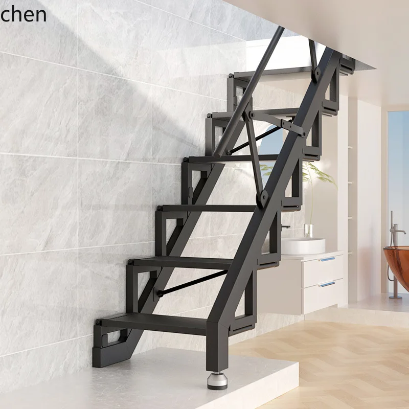 

ZML Aluminum Alloy Folding Ladder Wall-Mounted Home Loft Ladder Side Wall Step Indoor Handrail Ladder