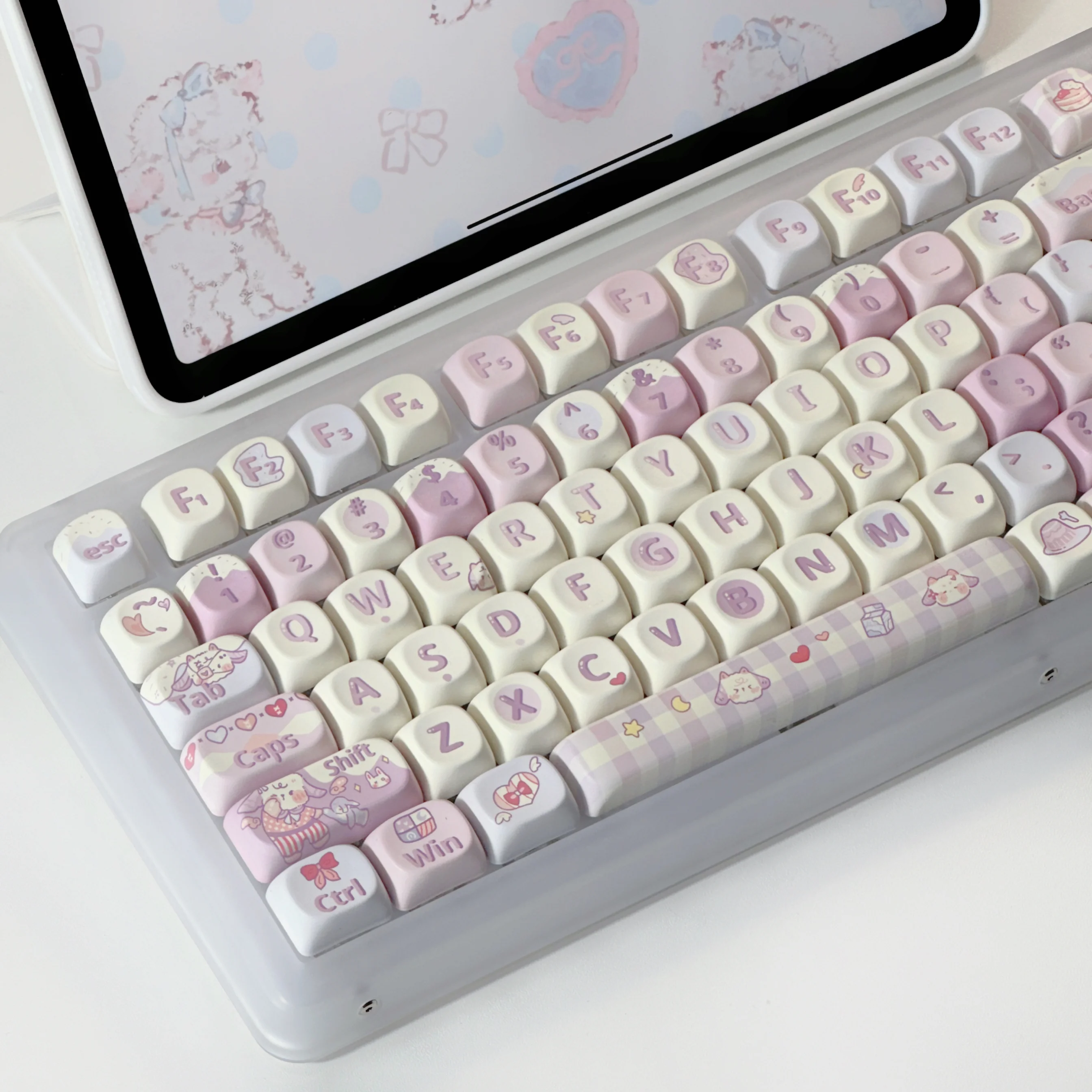 131 Keys Super Cute Taro Lamb Keycap XOA Profile PBT Customized Mechanical Keyboard Keycaps Gentle Milky Purple Round Key Caps