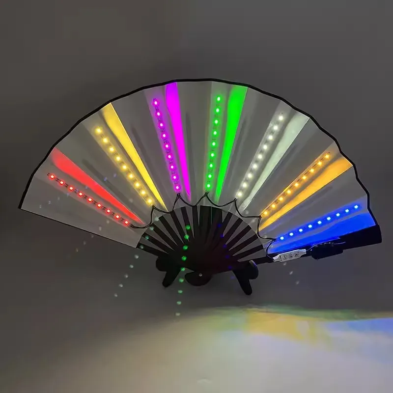 Foldable Hand Fan With Led Light Glowing Fluorescent Discoloration Fan For Night Performance Dj Bar Club Room Party Decoration