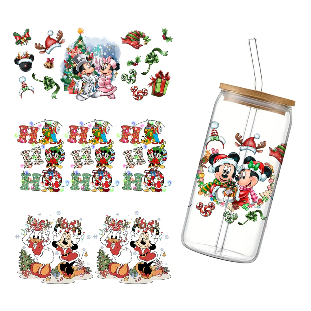 

11x24 см Рождество Disney Mickey Friends для Libbey 16 унций банка стекло 3D водонепроницаемый УФ DTF кофе банка обертка Libbey стеклянная пленка